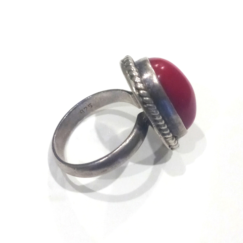 Vintage Red Coral Gemstone 925 Sterling Silver Ring from India Size 7 - Picture 7 of 16